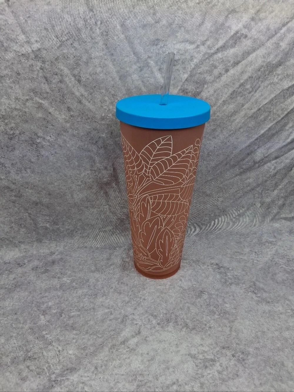 Starbucks Summer 2017 Cold Tumbler - 24oz - Venti Coral Blue Rainforest Leaves